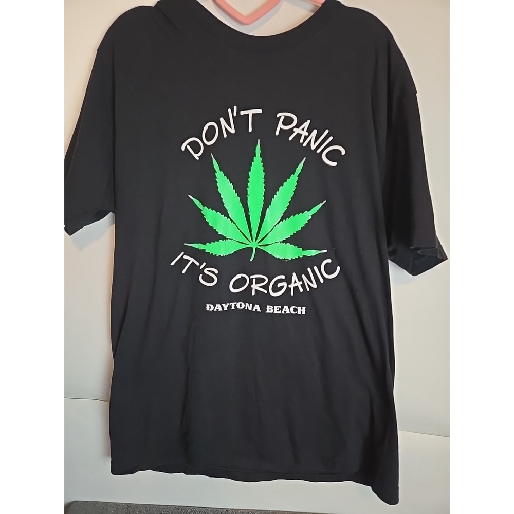 Vintage Y2k Dont Panic It's Organic Daytona Beach Weed Drug Tee Shirt Size Large